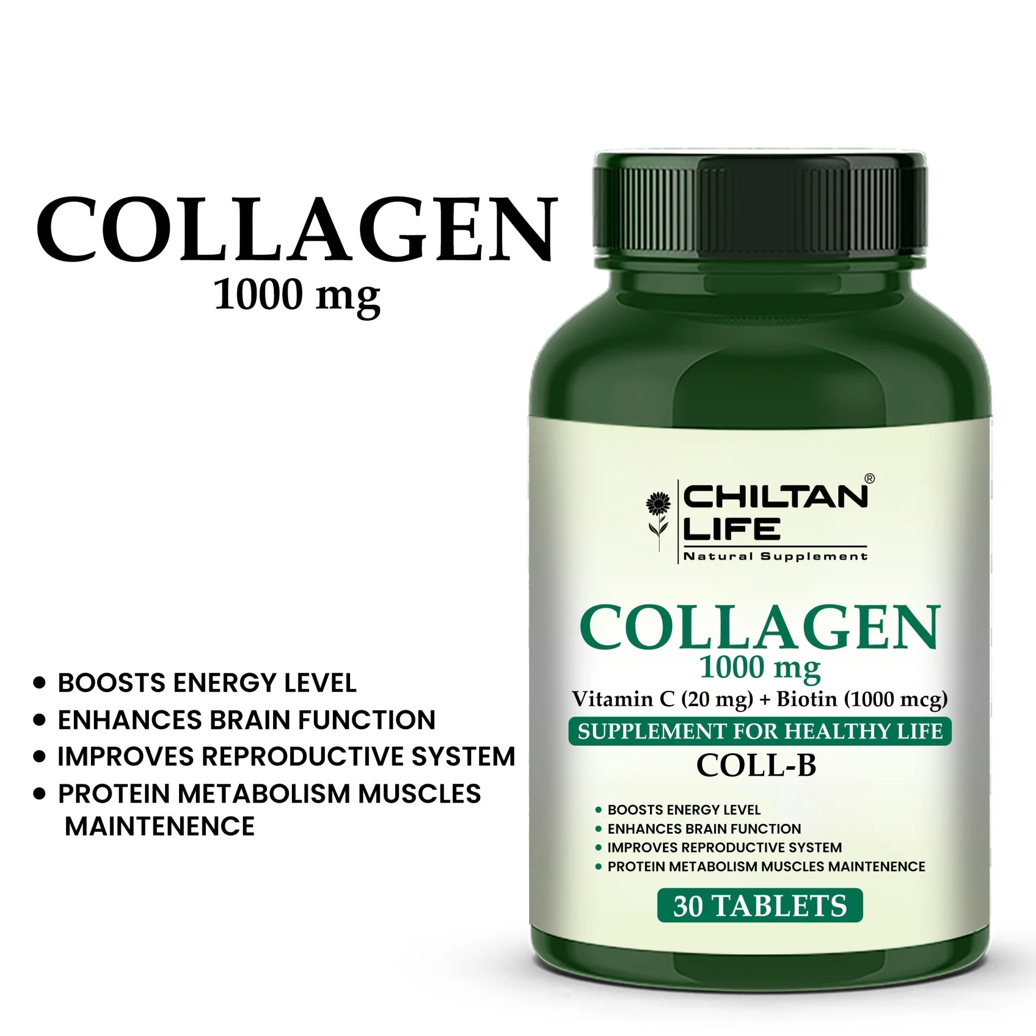 Collagen - 30 Tablets (1000mg) With Vitamin C & Biotin