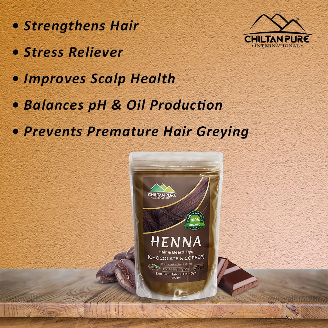 Henna Hair and Beard Dye (Chocolate & Coffee) – Prevents Premature Hair Greying, Improves Scalp Health, Balances pH & Oil Production - Image 3