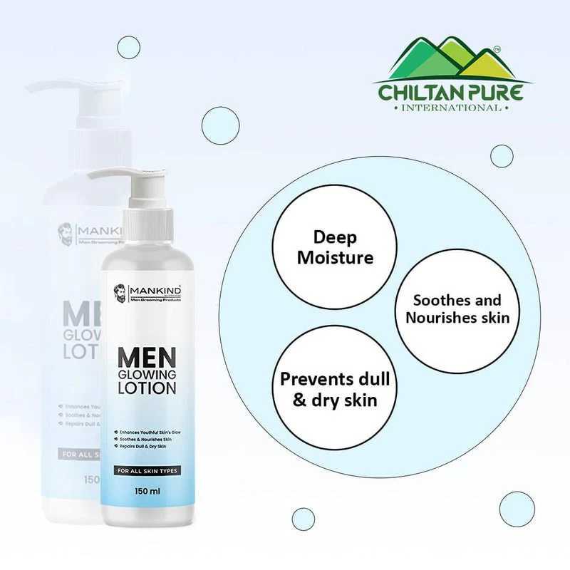 Men Glowing Lotion – Soothes & Nourishes Skin, Boosts Skin Elasticity, Enhances Youthful Skin’s Glow, Repairs Dull & Dry Skin 150ml - Image 2
