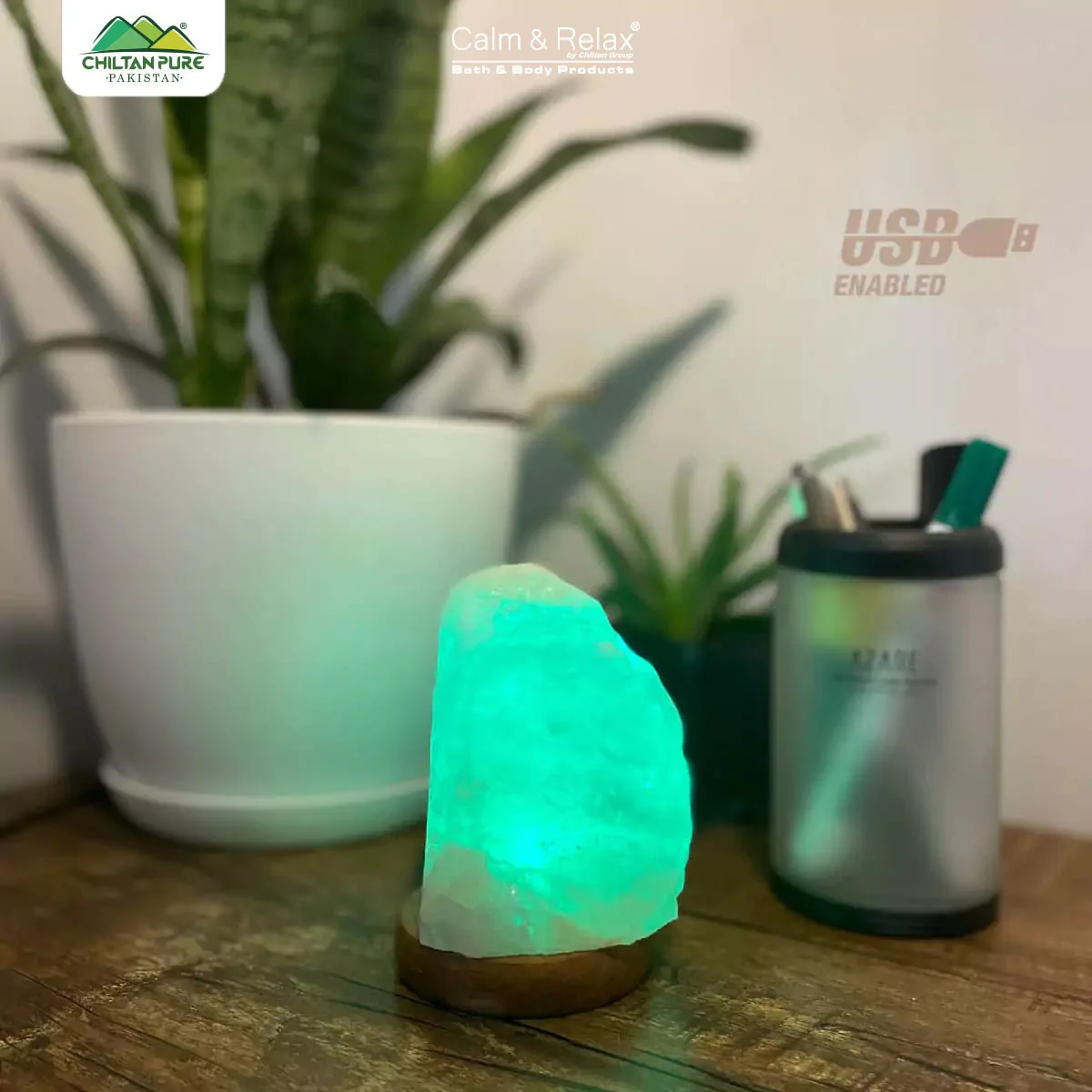 Natural Shape USB Salt Lamp with Multicolored LED Bulb