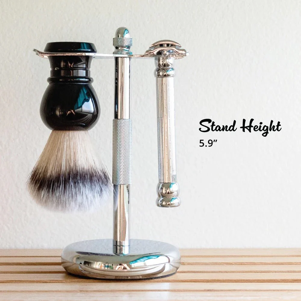 Safety Razor and Brush Stand - Polished Chrome - Image 2
