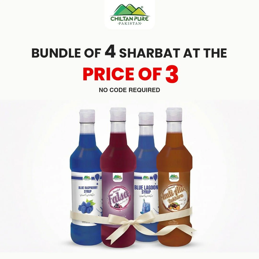 Bundle Of 4 Sharbat At The Price Of 3 / Blue Raspberry Syrup / Falsa Sharbat / Blue Lagoon Syrup / imli Aloo Bhukhara Sharbat