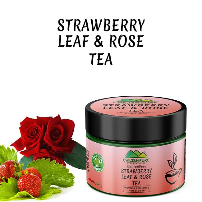 Strawberry Leaf & Rose Herbal Tea - Promotes Relaxation, Improves Digestion, Refreshes Mood & Relieves Stress
